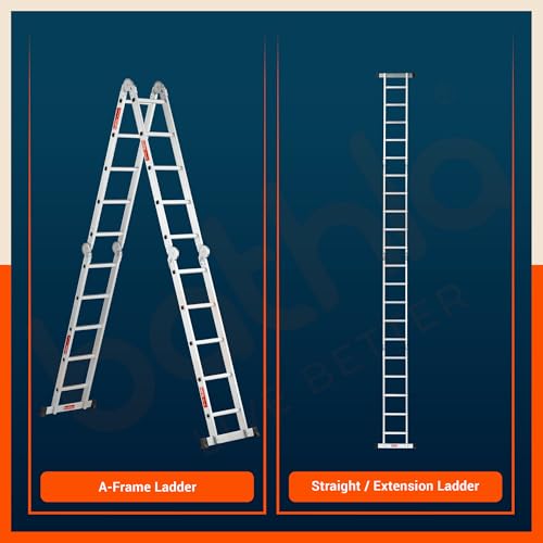 Image of Bathla X-Tend 19 Ft Aluminium Multipurpose Foldable Step Ladder | Portable & Compact Folding Design | 150 Kg Load Capacity | 2-Year Warranty | for Home & Industrial Use | (5.7 m 20 Step)