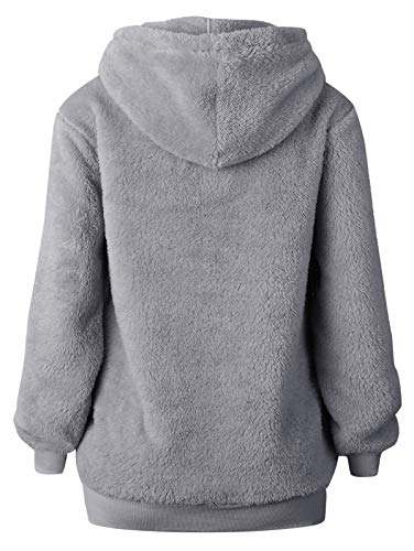 TEMOFON Women's Sherpa Hooded Sweatshirt Long Sleeve Fuzzy Fleece Zipper Pullover Winter Casual Coats Sweatshirts Solid Light Grey S