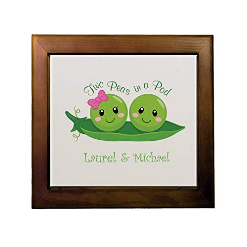 Personalized Custom Text Inspiration Two Peas in a Pod Ceramic Tile in Wood Frame