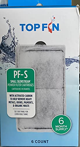 Top Fin Silenstream PF-S Small Filter Cartridges (6 Count) Refill for PF10 Power Filters (5.5in x 3.1in)