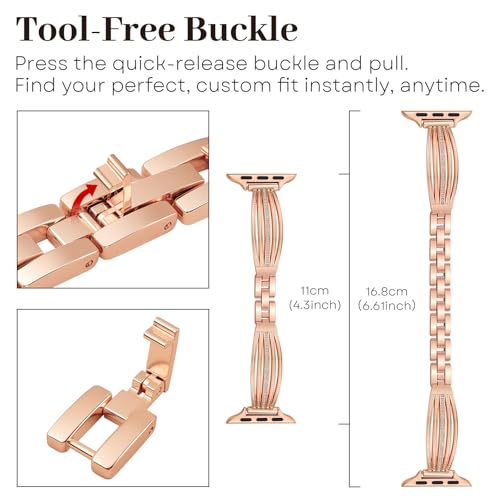 Image of AIRSPO Slim Gold Band Compatible with Apple Watch 38mm 40mm 41mm 42mm 44mm 45mm 46mm Women Thin Metal Strap Dressy Jewelry Bracelet with Bling Diamond for iWatch Bands Series 11 10 9 8 7 6 5 4 3 SE (Rose Gold-02, 38mm /40mm /41mm /42mm(Series 10))