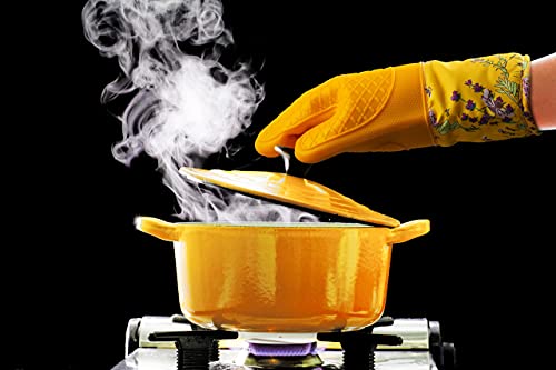 Silicone Oven Gloves Heat Resistant for Cooking BBQ Grilling Microwave Yellow - Image 6