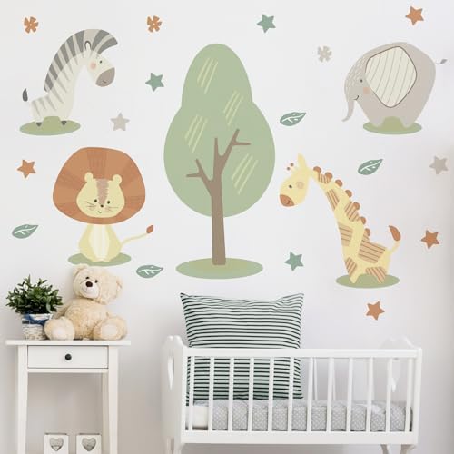 Adesivo de Parede Infantil Safari Árvore e Animais Quarto