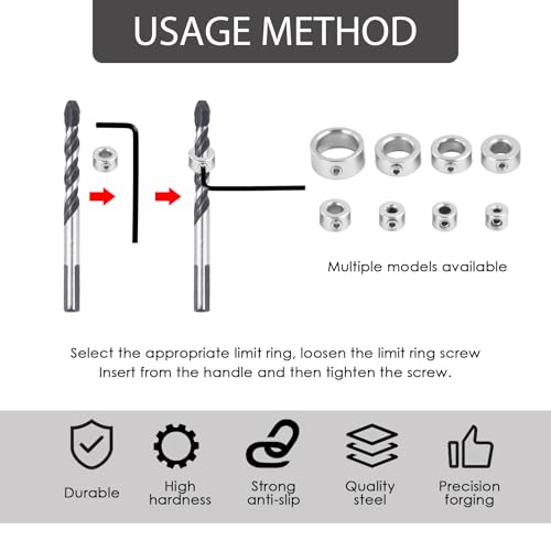 16 PCS Tiefenanschlag für Bohrer, Tiefenanschlagringe Set mit Sechskantschlüssel, Tiefenanschlagringe 3–16 mm mit Inbusschlüssel, Tiefenanschlag für Bohrer, Bohrhilfe und Bohrlehre für präzises Dübeln