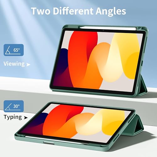 Image of TGK Rotating Case for Redmi Pad SE 11 inch with Pencil Holder 360 Degree Rotation Protective Trifold Stand Cover Clear Back (Forest Green)