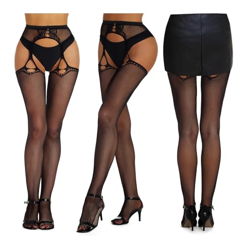 image for SOUTHRO 5 Pairs Black Thigh High Stockings Patterned Tights-Fishnet/Ne