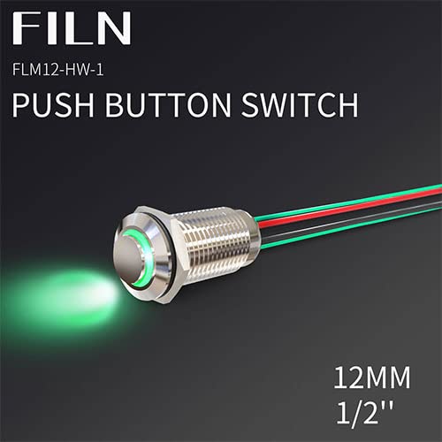 Miniatura 3 de FILN 5 interruptores de botón de metal de cabeza alta de 0.472 in, 12 V, 24 V, rojo, verde, amarillo, azul, blanco, con pestillo para automóvil,