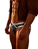 ohmydear Leder String Tanga Männer Netz Herren Slips Kunstleder Unterhosen Sexy Unterwäsche in Große Größen T-Back Thongs Low Rise Höschen Men Brief Silber M