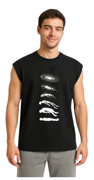 Galaxy Evolution Graphic Print Cotton Sleeveless T-Shirt, Black, Regular Fit, Unisex Casual Wear-picture-53