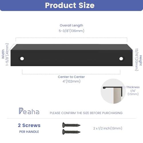 Image of Peaha 10 Pack Kitchen Cabinet Handles 4 inch Black Drawer Pulls Edge Pulls | Black Cabinet Handles Finger Pulls for Cabinets Modern Hidden Aluminum Alloy Dresser Drawer Handles Closet Bedroom