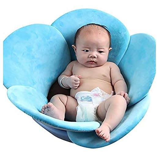 URMAGIC Baby Bathtub Pad,Newborn Foldable Soft Baby Blooming Flower Petal Shape Bathtub Pad,Baby Bath Cushion,Baby Bath Support Lounger,Infant Bathtub Mat (Blue)