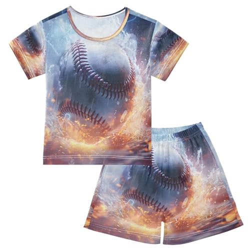senya Short Sleeve Pajamas Sets Summer Cotton Sleepwear Baseball Water Fire Collisions