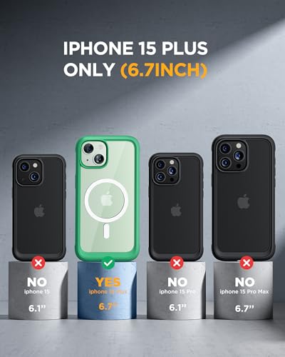Miracase Magnetic for iPhone 15 Plus Case 6.7'' [Compatible with Magsafe] Full-Body Military Drop Proof 15 Plus Phone Case Cover with Built-in 9H Tempered Glass Screen Protector,Magnetic Green | Magnetic, 6.7'', Full-Body, Military Drop Proof, 15 Plus Phone Case