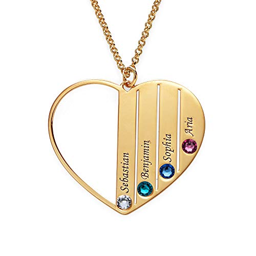 MyNameNecklace Personalized Heart Birthstone Mom Necklace-Custom Engraved Jewelry 18k Gold Plating