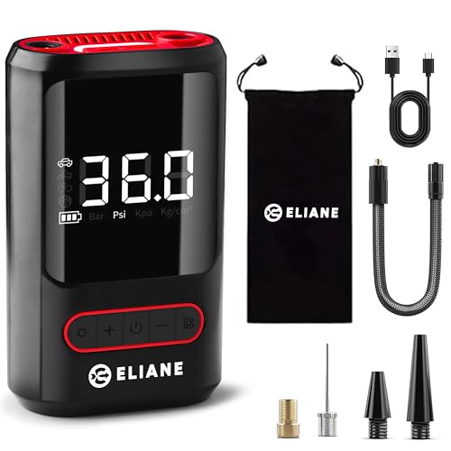 Image of ELIANE 2-in-1 Cordless Tyre Inflator, Portable 150 PSI Air Compressor with 4000 mAh Battery, LED Display, Auto Shut-Off & Type-C Charging for Car, Bike & Sports Balls