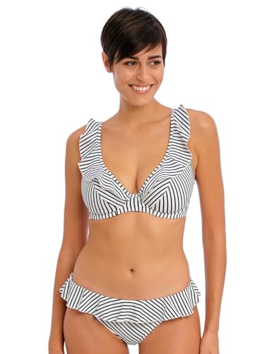 Bas de maillot de bain rayé bikini noir à volants Freya taille S - 4