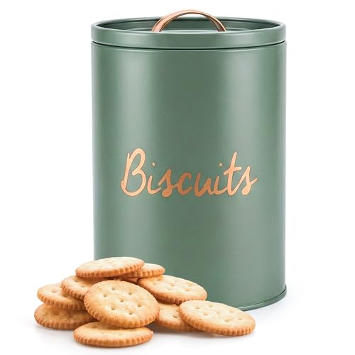 WINSOME Biscuit Barrel | 2.7 Litre Biscuit Tin | Airtight Biscuit Container With Lids | Ivy Enamel Coating For Keeping Your Cookies Fresh & Protected