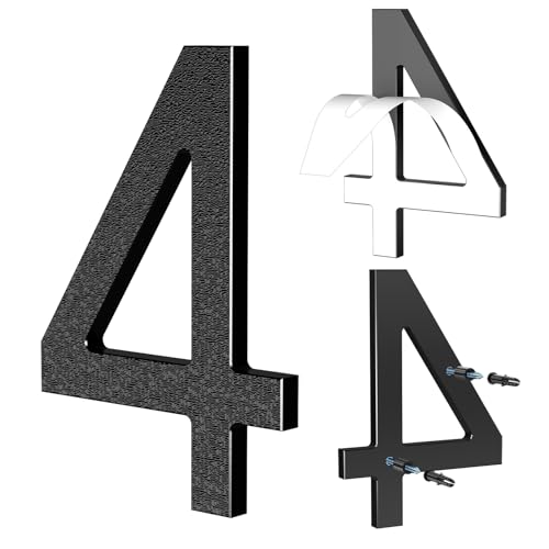 Yafimea Número de casa exterior 15 cm negro, Números para casa con instalación adhesiva o con tornillos, diseño moderno flotante 3D para pared o valla (4)