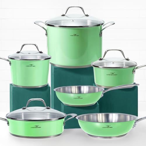 HOMICHEF 10-Piece Mint Green Nickel Free Stainless Steel Cookware...