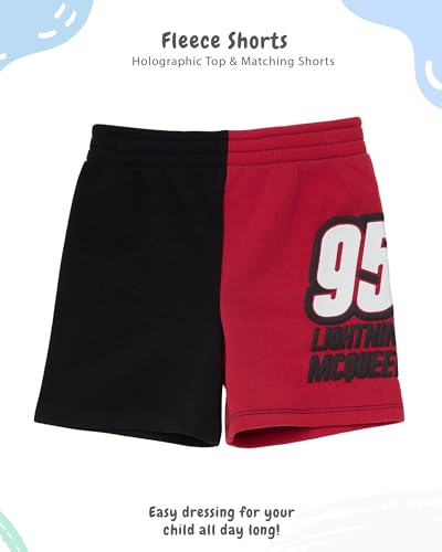 Image of Disney Pixar Cars Lenticular Lightning McQueen Toddler Outfit for Boys, 2 Piece T-Shirt & Fleece Shorts Set