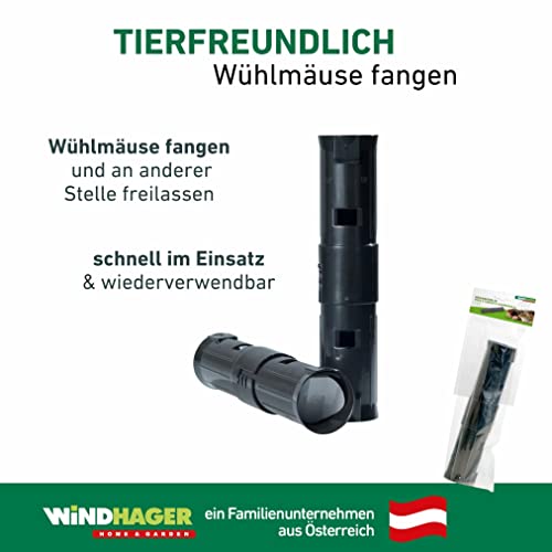 Windhager Wühlmausfalle Tube, Maulwurffalle, Lebendfalle, Tier e Röhrenfalle, Lebendfang, Maulwürfe und Wühlmäuse einfach fangen, 5,5 x 25 x 5,5 cm, 05363, Schwarz