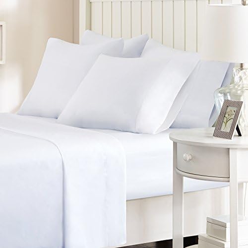 Comfort Spaces Microfiber Set 14" Deep Pocket, Wrinkle Resistant All Around Elastic-Year-Round Cozy Bedding Sheet, Matching Pillow Cases, Queen, White (CS20-0124)
