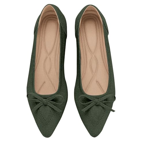 Image of TINGRISE Women's Flats Pointed Toe Bow Knit Ballet Shoes Comfortable Dressy Mesh Slip On Flat