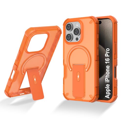 Image of ZAP CASE Matte Kickstand Case for iPhone 16 Pro | Magsafe Compatible | Premium Polycarbonate Back + Flexible TPU Bumper | Foldable Stand | Military-Grade Drop Protection | Anti-Fingerprint | Orange