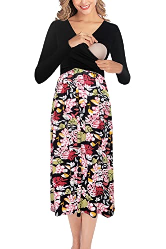Image of PARNIXS Women's Fashion V-Neck Dress Breastfeeding Nursing Dress Maternity Dresses