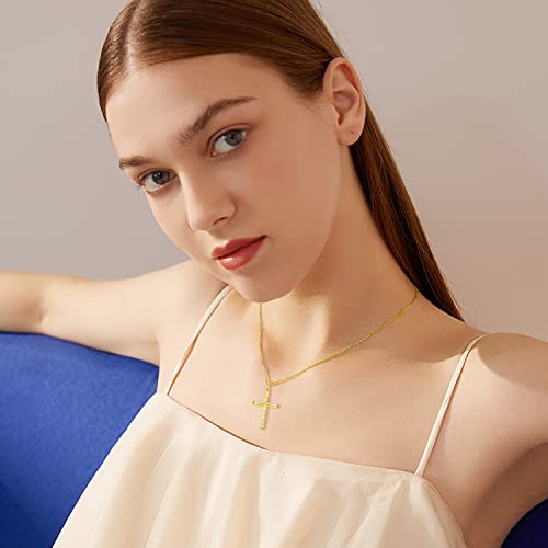 SISGEM Solid 14K Gold Cross Necklace, Real Gold Faith Cross Pendant Necklace Religious Jewelry for Women Anniversary Birhtday Mother's Day Jewelry Gifts for Mom, Wife, 16+2 Inch2