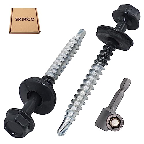 SKIR'CO (10 pcs) Painted Roofing Screws 4.8 x 50 mm, Hex Head, Self-Drilling Screws With EPDM Washers (Anthracite Grey, RAL 7016) - Image 2
