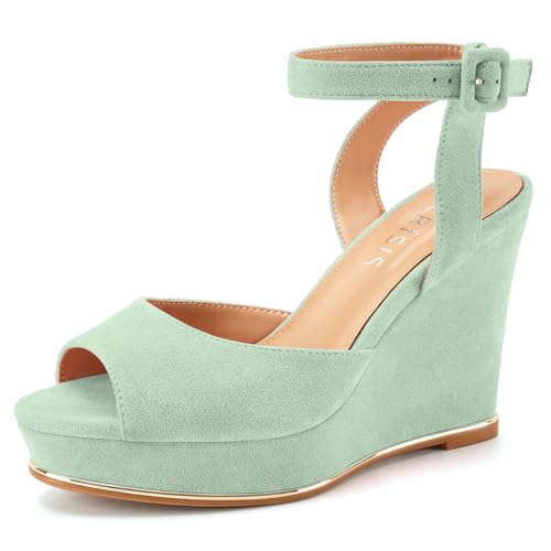 Image of Women's Dressy Platform Wedge Sandals Gold Wedges Peep Toe Patent High Heels Slingback Heeled Comfortable Ankle Strap Shoes