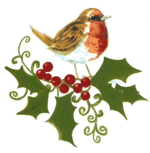 Christmas Holly Robin Berries Overglaze Waterslide Ceramic Decals 2.5 Inch (2 Decals)