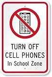 No Cell Phone In School Sign: Turn Off Cell Phones In School Zone (with No Cell Phones Symbol) Man Cave Metal Sign 12x16 Inch – Yard, Indoor or Outdoor Wall Decor