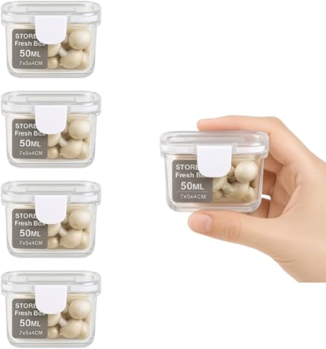 Kit 4 Mini Potes Hermético Retangular Plástico Transparente 50ml 7x5x4cm Tampa c/Trava de Segurança, Organizador de Alimentos, Porta Molhos, Reutilizáveis e Atóxico Livre BPA