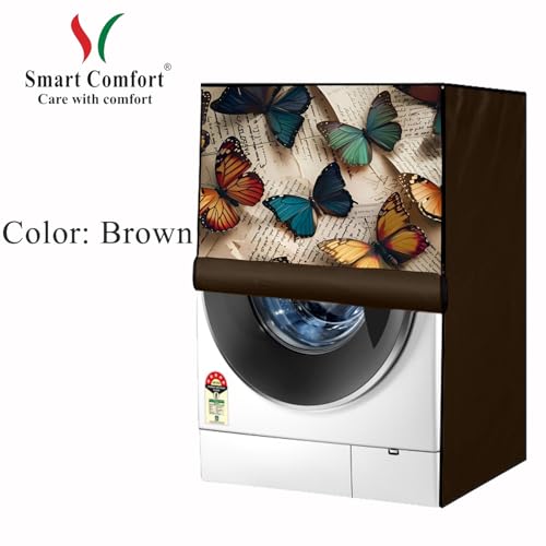 Image of Waterproof 9Kg Front Load Fully Automatic Washing Machine Cover compatible for lg /ifb /godrej /lloyd /bosch & etc Washing Machine (IFB9KBROWNBUTTERFLYSC08FL04)