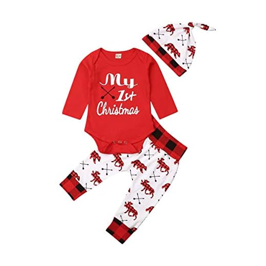 Bebé Conjunto de Navidad para Recién Nacido Traje Navideño con Top Mameluco de Manga Larga + Pantalones Largos para Niños Niñas Pequeños Ropa Pijama de Hogar (Rojo 1, 0-3 Meses)