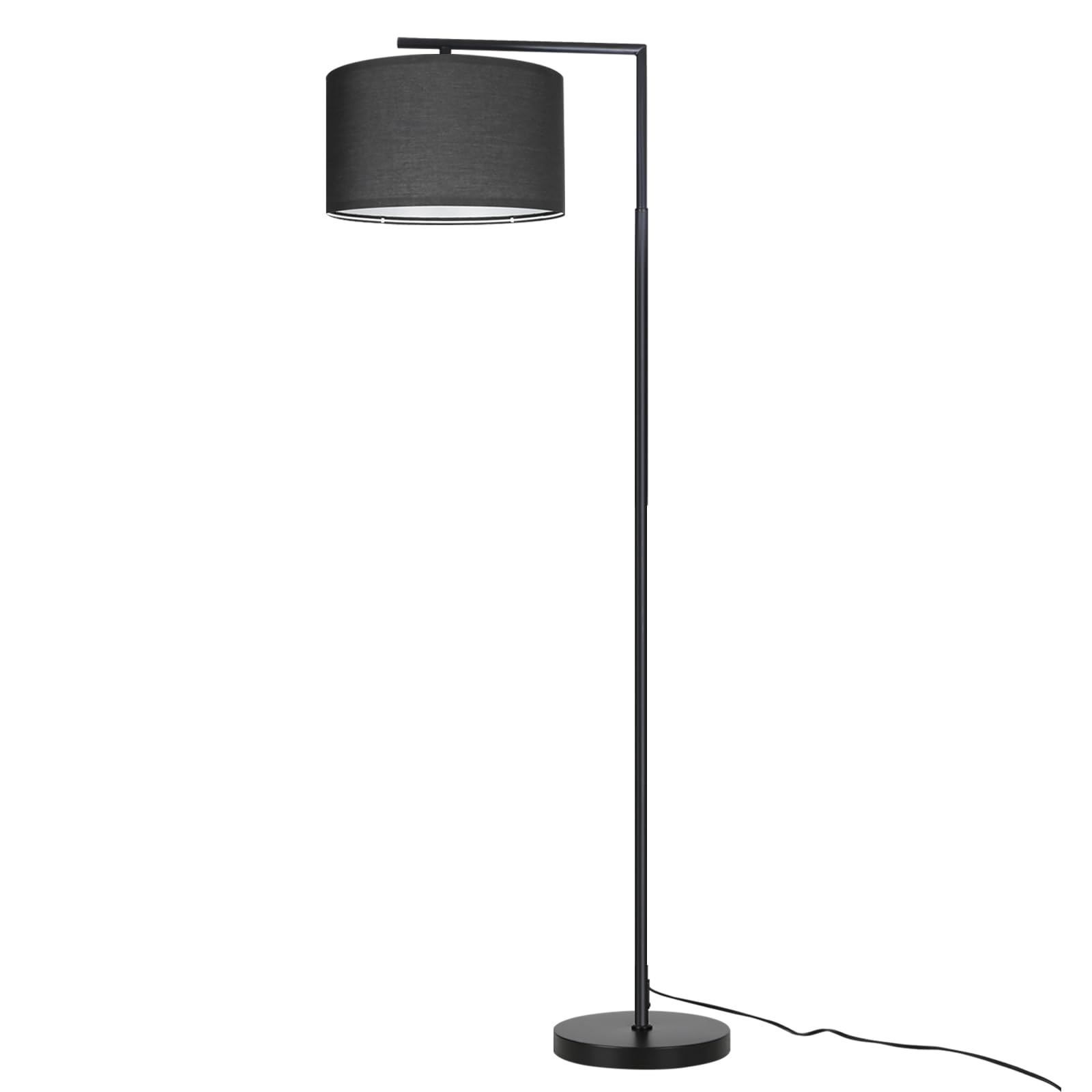 ZMH Stehlampe Wohnzimmer Stehleuchte Stoff - Schwarz 166cm Stoffschirm | Standleuchte Vintage Design Bogenlampe E27 Fassung mit Fußschalter Retro Standlampe für Schlafzimmer /Ohne Leuchtmittel