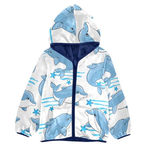 Image of Aflyko Boys Fleece Coat Blue Zip-Up Hoodie Girls Outerwear Kids Hooded Jacket 3-10T