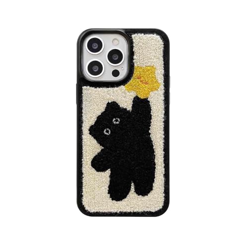 NALACAL Compatible with iPhone 15 Pro Max Cat Phone Case,Cute Star Furry Phone Case,Funny Kawaii Kitty Plush Warm Fluffy Terry Texture Soft Protective Case for iPhone 15 Pro Max 6.7inch(Star Cat)