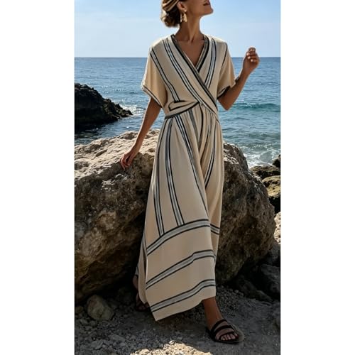 Robe d'été style villégiature longue portefeuille à rayures - 3