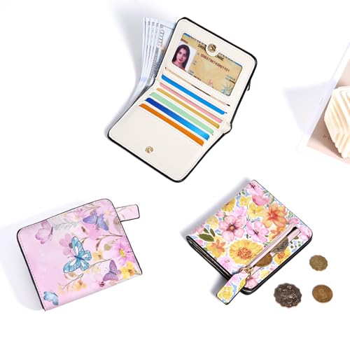 Image of Toughergun Butterfly Dream Floral RFID Small Wallet Women, Slim Thin Vegan Leather Bifold Wallet with Zipper Coin Pocket & ID Window, Cute Mini Credit Card Holder Gift for Women ladies Teen Girls