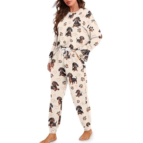 Image of Women's 2 Piece Printed Pajama Set Long Sleeve Sleepwear Set with Long Pants Casual Lounge Sets with Pocket