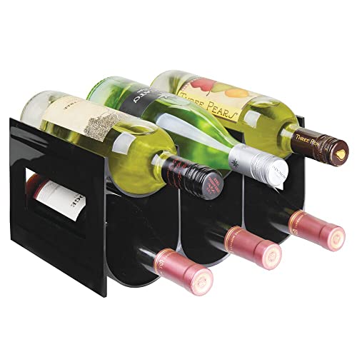 Mdesign Plastic Modern Free-Standing Bottle Rack Storage Organizer Holder For Kitchen, Cabinet, Pantry, Fridge, Freezer Organization - Hold Water Bottles, Wine - Lumiere Collection - Black #TOP5