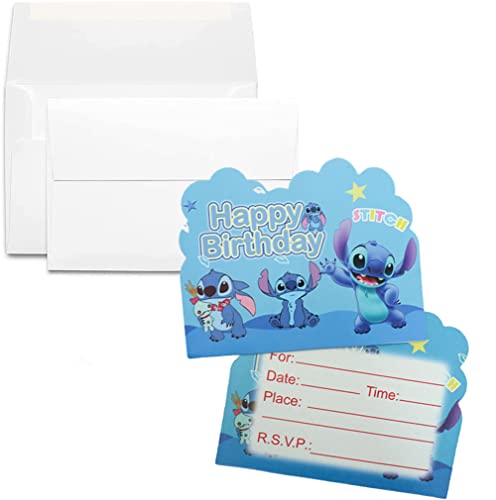 20pcs Lilo Stitch Birthday Party Invitations Lilo Stitch Party Decoration Invitation Cards with 20 Envelope Boys and Girls