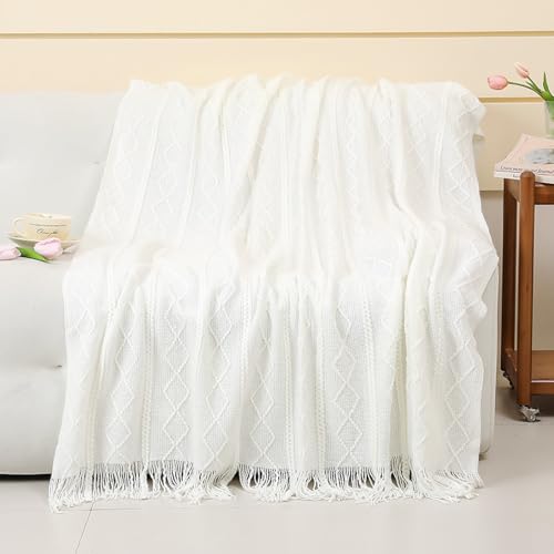 Couverture de canapé tricotée beige grand jeté de lit