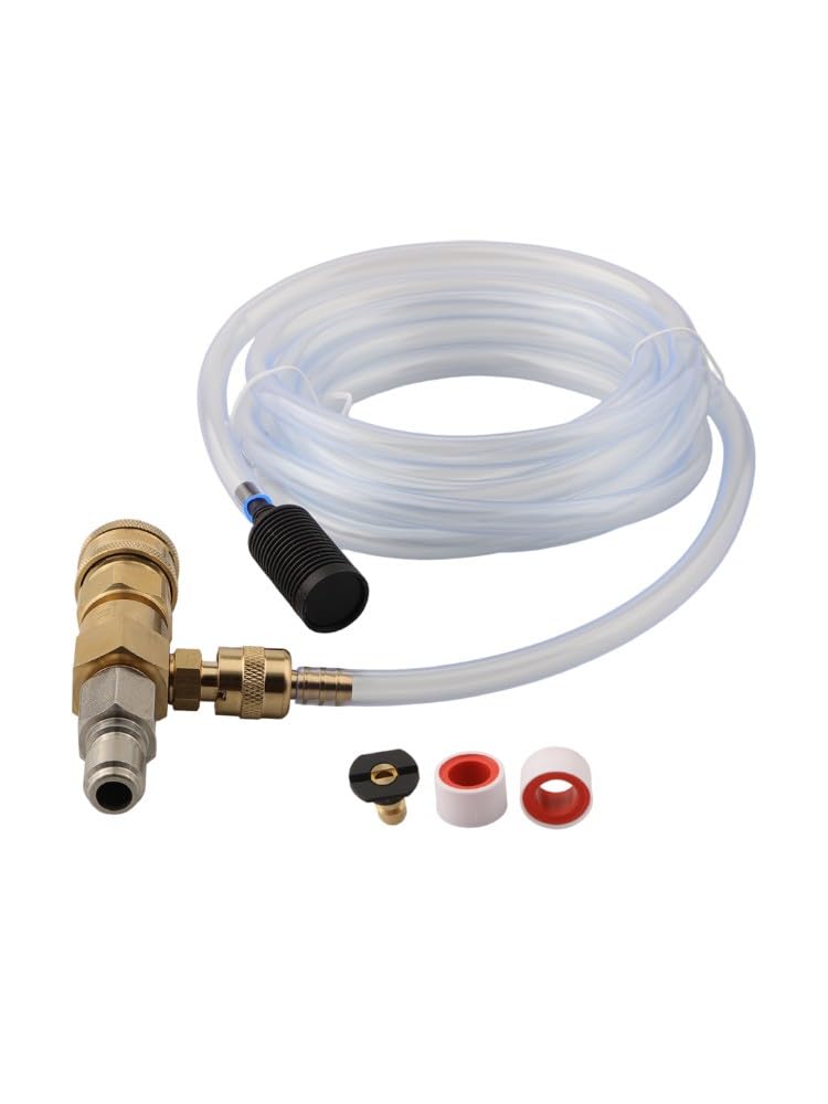 Iniettore di sapone a valle per idropulitrici da 4000 PSI, raccordo rapido da 3/8", accoppiatori in acciaio inossidabile e ottone, tubo sifone in PVC, valvola di flusso regolabile, filtro