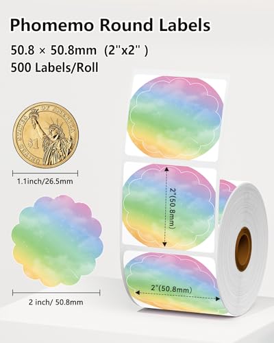 Image of Phomemo 2 inch Wavy Circle Thermal Label, Self-Adhesive Direct Sticker Labels, Thermal Printer Label for Logo Design, Name Tag, Thanks Card, Address, QR Code, 500 Labels /Roll, Gradient