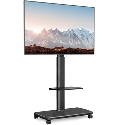 FITUEYES Support TV roulettes avec Pied en Bois de 20 MM pour TV de 32 à 70 Pouces,Support Television sur Pied Pivotant 60° et Hauteur Réglable 1270-1470 MM Capacité...