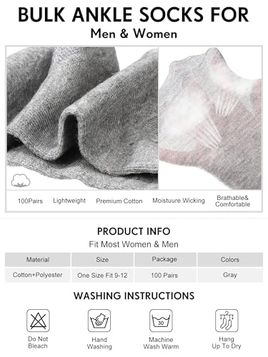 Image of Tarpop 100 Pairs Bulk Mens Socks Moisture Wicking Casual Sports Ankle Socks for Homeless Unisex Adult Men Women